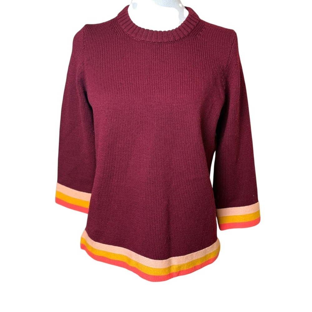 J Crew Womens Wool Sweater Small Burgundy Red‎ Retro Boho Festival Goblincore